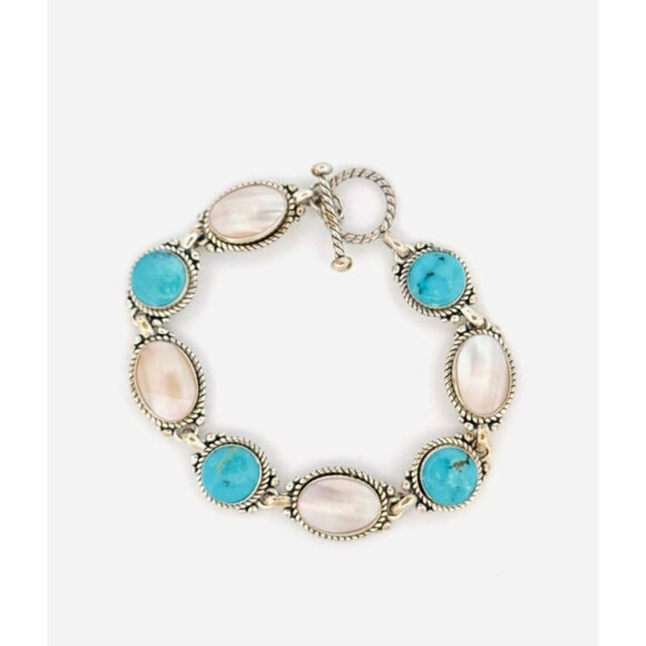 Carolyn Pollack Sterling Silver 925 Turquoise & Mother of Pearl Toggle Bracelet
